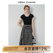 VEGA CHANG半身裙女2025年夏季新款美式休閑學院風小眾設計感高腰格紋裙褲 格紋拼接（連衣裙） M