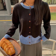 覓靚裳氣質(zhì)小香風(fēng)拼接蕾絲毛衣外套女秋冬新款2025女裝韓版優(yōu)雅款針織開(kāi) 黑拼藍(lán) 均碼