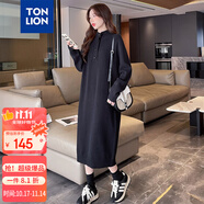 唐獅（TonLion）2024連衣裙女款韓版溫柔甜美淑女高領(lǐng)針織長裙百搭 黑色 S 