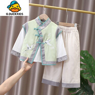 G.DUCKKIDS兒童漢服男童春秋季2025新款古裝中秋演出服寶寶中國風唐裝三件套 綠色 120 cm