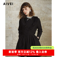 AIVEI欣賀艾薇2024冬季甜美少女學(xué)院長袖上衣背心裙套裝R760403A 黑色 L