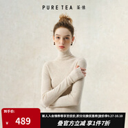 茶·愫【明星同款】puretea茶愫高領(lǐng)針織衫女堆堆袖打底毛衣秋季新款 淺杏（高領(lǐng)） S