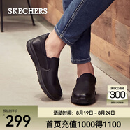 斯凱奇（Skechers）商務休閑皮鞋男一腳蹬工作鞋舒適低幫休閑鞋流行正裝鞋 77157 黑色/BLK 41.5