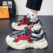 森馬（senma）高幫秋季2025新款青少年潮牌老爹鞋男增高籃球運動跑步鞋休閑鞋男 蘭紅578A 41