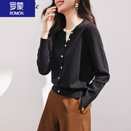 羅蒙（ROMON）針織衫女春秋裝2025年新款落日橘假兩件短款內(nèi)搭打底針織開衫毛衣 黑色 M 90-108斤