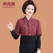 俞兆林（YUZHAOLIN）媽媽加絨加厚護肩防寒駝絨棉短袖小背心中老年女裝睡覺(jué)護頸椎坎肩 3號色紅紋理花 2XL (參考110-125斤)