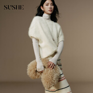 束皙SUSHE 絨馨 秋日氛圍感 定染多色羊駝毛珠飾蝙蝠袖套頭毛衣秋 川皚白 S