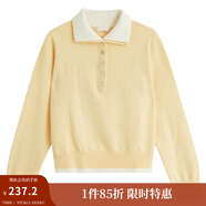 茵曼（INMAN）2025秋冬女裝新款 撞色雙層領(lǐng)毛衣長袖針織衫 淡黃色 S