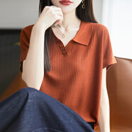 阿瑪施 AMASS哥弟適用時(shí)尚翻領(lǐng)短袖t恤女夏季2025新款打底衫洋派大尺碼女裝冰 焦糖色 XL (115-130斤)