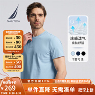 諾帝卡（NAUTICA）男裝春夏新款舒適親膚透氣涼感休閑短袖圓領T恤男TE4102 淺藍色406 L