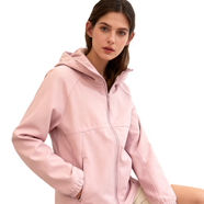 恩尚愛思【鳥家同款】25年新秋冬情侶防潑水保暖芙蓉格軟殼連帽沖鋒衣外套 貝栗粉 XL 【150-170斤】