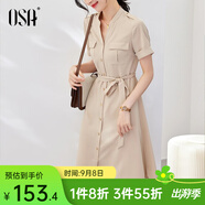 歐莎（OSA）氣質(zhì)職業(yè)連衣裙子女夏季新款中長(cháng)款收腰顯瘦正裝襯衫裙子 奶茶色 L