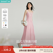 茵曼（INMAN）章若楠同款歐若風(fēng)法式吊帶連衣裙2025夏季新品女裝淡鵝黃色裙子 粉色（方領(lǐng)) XL