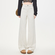婕米兒牛仔褲女2025秋季新款高腰闊腿窄版直筒純棉復(fù)古寬松牛仔褲女款 星空白 (九分褲） XS