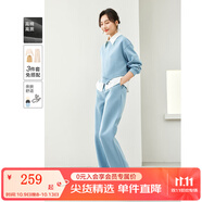 梵希蔓春秋搭配一整套短款衛衣襯衫疊穿直筒褲三件套女裝休閑套裝 M2807 灰藍色 L