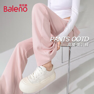 班尼路（Baleno）高腰喇叭褲女2025春秋季松緊腰微喇休閑長(cháng)褲時(shí)尚黑色馬蹄褲