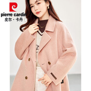 皮爾卡丹（pierre cardin）2025年秋冬季新款韓版灰色小西裝雙面呢羊毛大衣女中長(cháng)款毛呢外套 三文魚(yú)粉 S