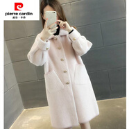 皮爾卡丹（pierre cardin）秋冬季黃金貂針織開衫女裝毛衣中長款厚寬松大衣外套毛呢格子大碼 粉紅色 S
