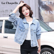 La Chapelle牛仔短外套女裝2025年春秋季新款韓版棒球服小個(gè)子西裝外套衣服潮 牛仔藍(lán) S