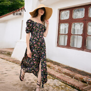 歌莉婭碎花茶歇真絲連衣裙夏季新款度假出游穿搭泡泡袖方領(lǐng)裙1C5R4K350 97D夏夜玫瑰花園印花 2XL XXL