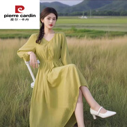 皮爾卡丹今年流行的漂亮韓系小清新收腰顯瘦洋氣減齡牛油果綠色長(cháng)袖連衣裙圖片色 今年流行的輕奢品牌L 120-135