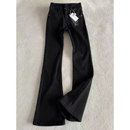 黑色牛仔褲女黑色微喇叭牛仔褲女夏季薄款2025高腰顯瘦修身百搭彈 黑色 長(cháng)版877 XS 55-65斤