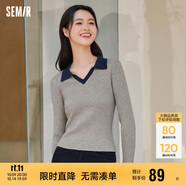 森馬毛衣女短款修身顯瘦簡(jiǎn)約春秋撞色polo領(lǐng)毛衫復(fù)古109524107003