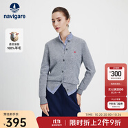 Navigare意大利小帆船毛衣外套女士秋冬款純羊毛圓領(lǐng)羊毛衫氣質(zhì)針織開衫 煙灰 S