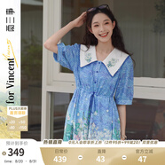 兩三事梵高文藝 梵花盛放 2025春季新款繡花翻領(lǐng)綁帶印花連衣裙 花色 M