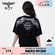 BOY LONDON【暗黑羅盤(pán)】夏情侶款短袖權杖印花炸街潮牌T恤N01906 黑印銀N01906 經(jīng)典升級款 L