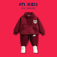 FNJ KIDS童裝男童衛衣套裝春秋季2025新款帥氣男孩兒童休閑兩件套 A807紅色 90 cm (建議身高80-90cm)