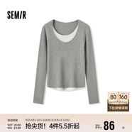 森馬毛衣女拼色假兩件毛衫修身春秋圓領(lǐng)套頭衫顯瘦109524107002