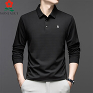 夢(mèng)特嬌（MONTAGUT）春秋長(cháng)袖桑蠶絲翻領(lǐng)T恤中老年時(shí)尚寬松顯瘦免燙抗皺POLO衫 25605-黑色 M 165【建議100-115斤】