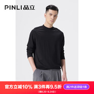 PINLI品立長袖T恤男春秋季男裝時尚休閑純色百搭打底男士體恤上衣 黑色 XL 180