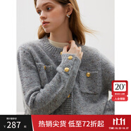 范思藍(lán)恩23FS14110慵懶風(fēng)毛衣開衫外套女秋冬超好看小香風(fēng)針織衫 銀灰色 L