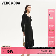 VEROMODA連衣裙秋季女裝新款天鵝絨拼接網(wǎng)紗魚尾長裙鉆石領(lǐng)東方簡奢風(fēng) 長袖絲絨裙-黑色 XL