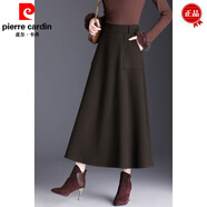 皮爾卡丹（pierre cardin）秋冬毛呢口袋半身裙中長(cháng)款A字裙女新款高腰顯瘦垂感大擺裙休閑裙 保暖黑色 后松緊腰/有口袋 M 建議90-100斤