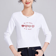 修嫻（soossn）絲光棉長袖t恤女2025秋季新款愛心刺繡休閑寬松顯瘦大碼上衣 白色 M