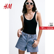 H&M女裝牛仔褲秋季基礎(chǔ)款時尚慵懶毛邊修身舒適辣妹短褲1222130 牛仔藍(lán) 34 155/64