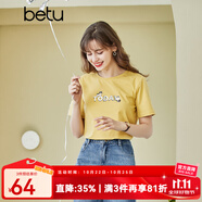 betu百圖女裝春裝新款寬松韓版卡通印花短袖T恤ins潮JD2102T08 黃色 XS