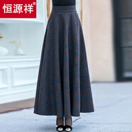 恒源祥2025秋冬季新款韓版大碼女裝毛呢半身裙a字裙大擺裙中長款裙子女 【5071#】藍(lán)格 M 【建議105斤內(nèi)】
