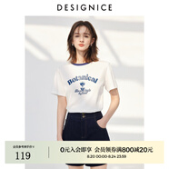 迪賽尼斯（DESIGNICE）2024年夏季新款美式復古風(fēng)百搭簡(jiǎn)約印花圓領(lǐng)短袖T恤女 白色 S