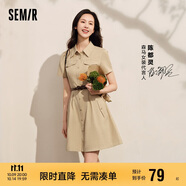 森馬連衣裙女收腰襯衫裙復(fù)古休閑夏季美拉德純色短裙101324114030