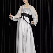 重回漢唐新款現代舞大擺仙氣十足珠光白紗衣女感古風(fēng)扎染古典舞裙子女 珠光白紗衣 S