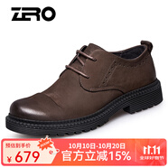 零度Zero官方皮鞋男2025新款舒適寬楦商務(wù)休閑鞋頭層牛皮寬腳大頭鞋 系帶款暗棕（偏大一碼） 44