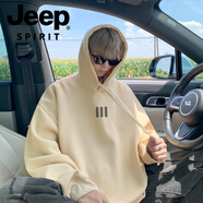 JEEP SPIRIT600G重磅100純棉衛(wèi)衣男秋冬季寬松大碼打底衫情侶裝顯瘦外套潮流 加肥加大碼男裝-杏色 5XL