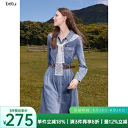 百圖betu女裝2025秋季新款連衣裙法式赫本風(fēng)牛仔連衣裙裙子2508T86 牛仔色 S