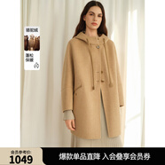 ELLE綿羊毛駱駝絨寬松連帽毛呢外套女2024冬季新款優(yōu)雅羊毛大衣 咖色 M