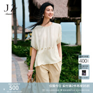 玖姿·安娜蔻法式度假風(fēng)肌理感寬松落肩短袖上衣女2025夏季新款 杏色 2XL