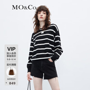 MO&Co.【美麗諾綿羊毛】學(xué)院風(fēng)黑白條紋MC刺繡寬松毛衣針織衫摩安珂黑白條色-第2批S 160